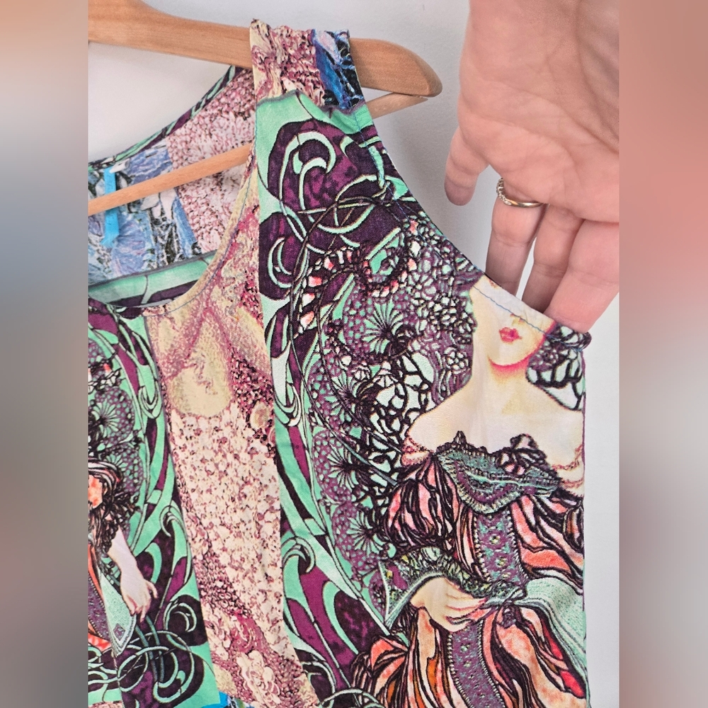 BLUE SKY Artistic Multicolor Sleeveless 💯 Rayon Top - Picture 5 of 9